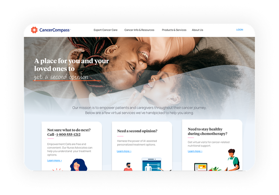 CancerCompass website home page: “A place for you and your loved ones to get a second opinion”
