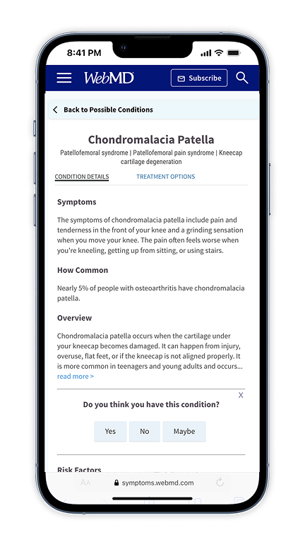 Mobile Symptom Checker: the Chondromalacia Patella condition page